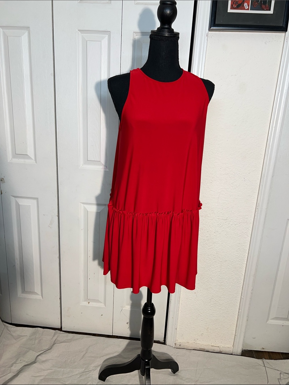 Bright Red Sleeveless Ruffle-Hem Dress